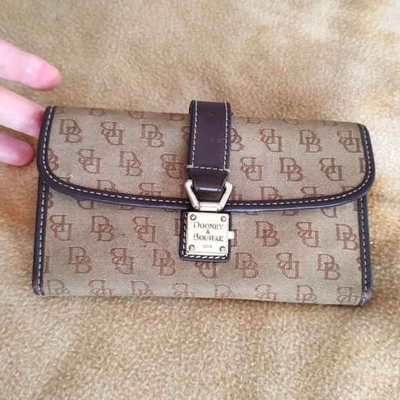 Dooney & Bourke Handbags - Rare Dooney & Bourke Vintage Brown and Tan Monogram Wallet with Lock Clasp